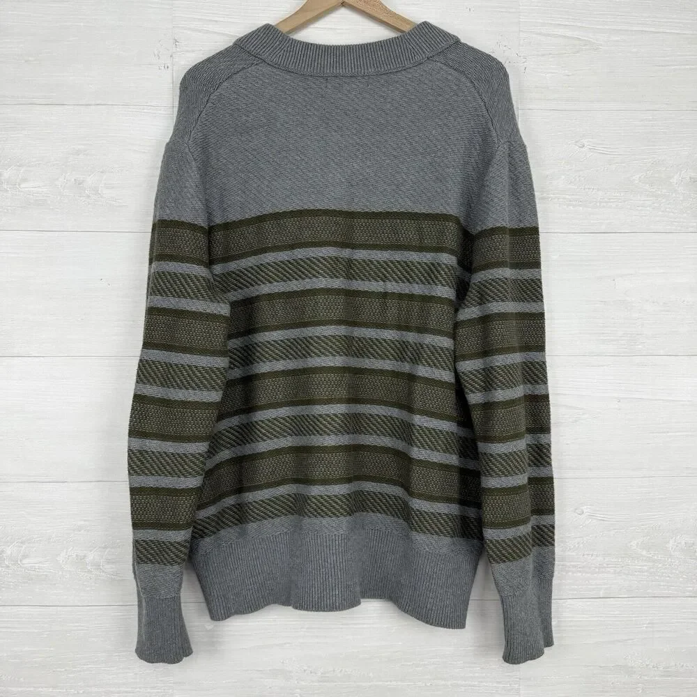 Banana Republic Men XL Traveler Stripe Shawl Collar Pullover Sweater Gray Cotton